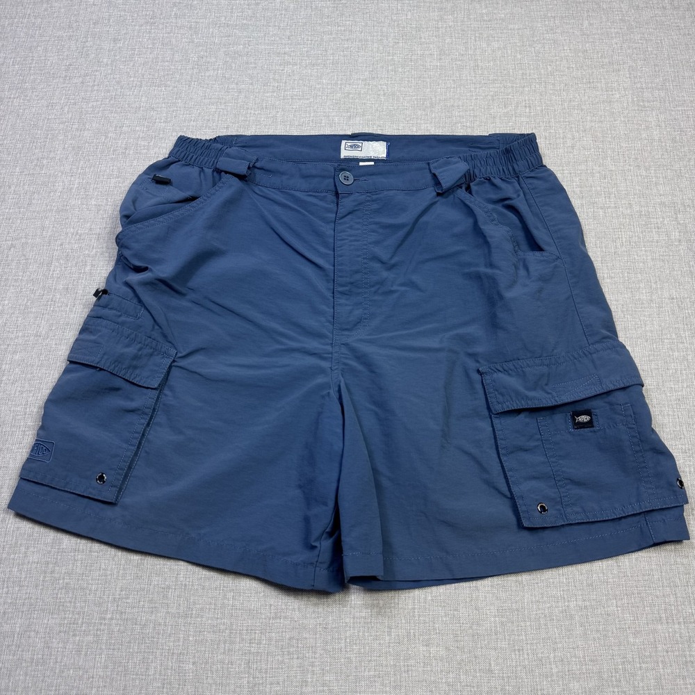 AFTCO Fishing Cargo Shorts Mens 38 Blue 7" Inseam Nylon Relaxed Fit Pockets